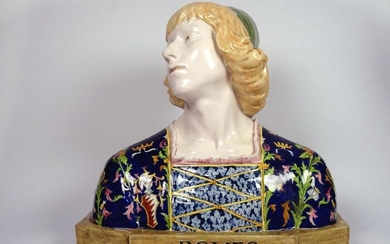 Angelo Minghetti (1822-1885) - Bust - Renaissance Style - Ceramic, Maiolica - Second half 19th century