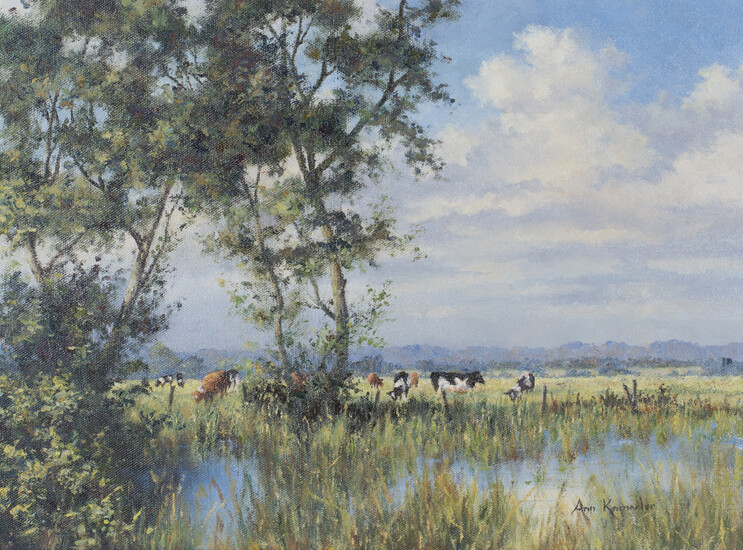 Ann P. Knowler - 'Watermeadows at Amberley', late 20th century oil on canvas, signed recto