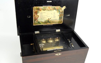 Antique Huit Airs Swiss Music Box Three Bells in Sight 8 Airs 19th Century