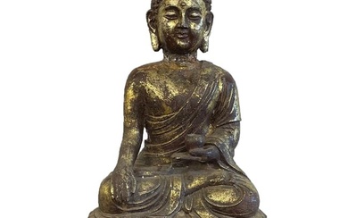 Antique Sitting Buddha in Gilt / Robust Wood