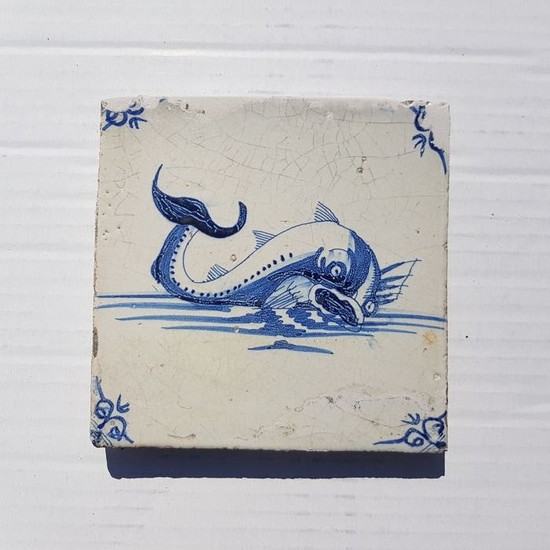 Antique tile with sea creature (1) - Earthenware