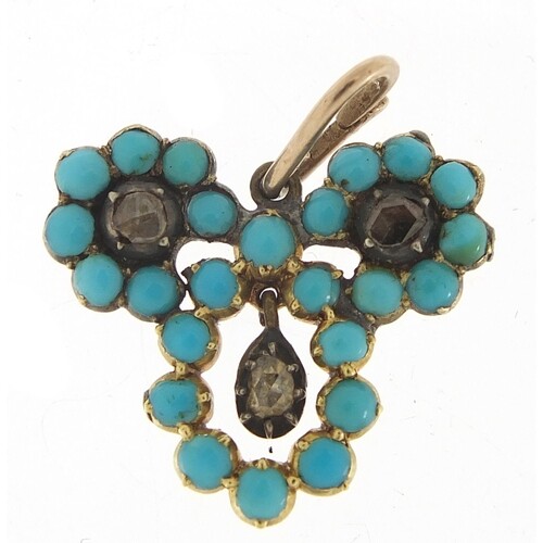 Antique unmarked gold, turquoise and diamond pendant, 2.5cm ...