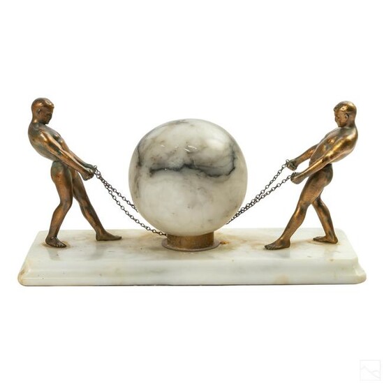 Art Deco Figural Bronze and Glass Ball Table Lamp