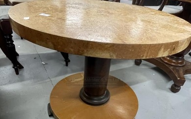 Art Deco circular burr walnut coffee table on single...