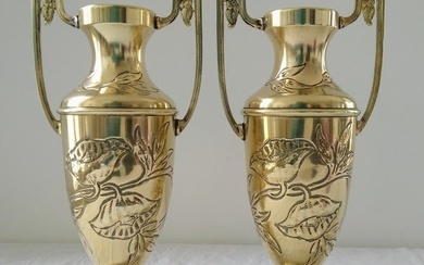 Art Nouveau Brass 2 Art Nouveau Vases - 32.5 cm (No Reserve Price)
