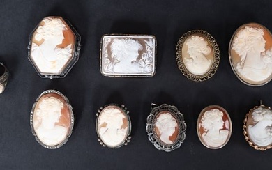 Assorted Collection Of Cameo Jewelry Sterling & 800 Silver 10PCs