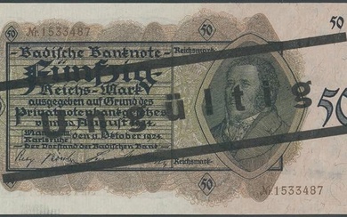 Baden, Republik, 50 Reichsmark 11.10.1924, mit schrägem Überdruck ungültig auf...