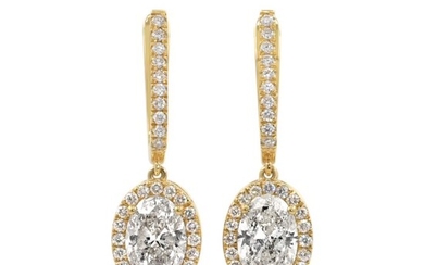 Beautiful Drop oval Earrings with 3.51 carat of ideal Diamonds - 18 kt. Yellow gold - Earrings - 2.91 ct Diamond - Diamonds