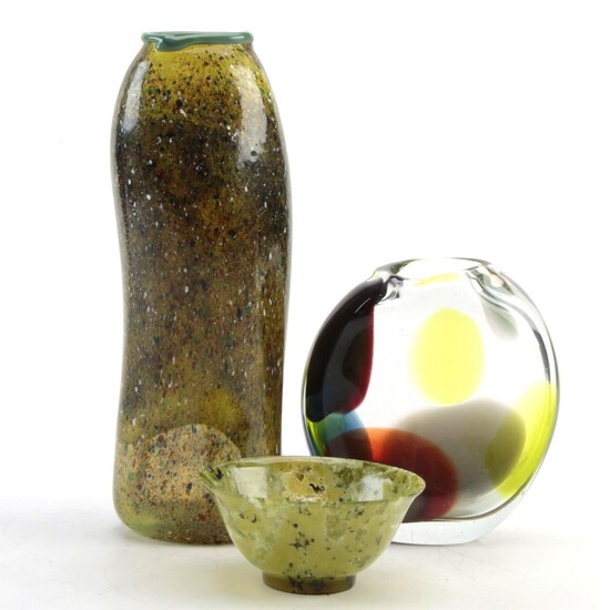 Blown Art Glass Vases and Glass Bowl
