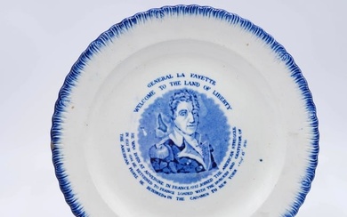 Blue Feather Edge Historical Staffordshire Plate with Lafayette Nations Guest