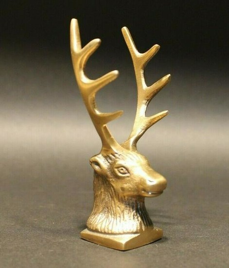 Brass Elk Deer Stag Pen Holder Desk Stand
