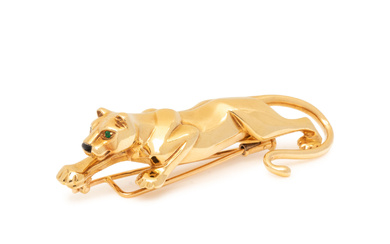 CARTIER, YELLOW GOLD PANTHER BROOCH