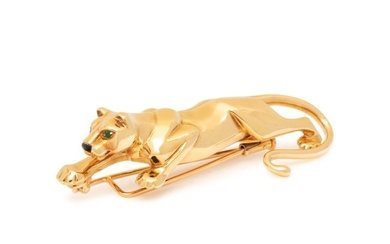 CARTIER, YELLOW GOLD PANTHER BROOCH