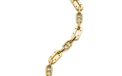 CAZZOLA Bracelet modulaire en or jaune à saphir ovale, g 26.86 circa, longueur cm 22.50...