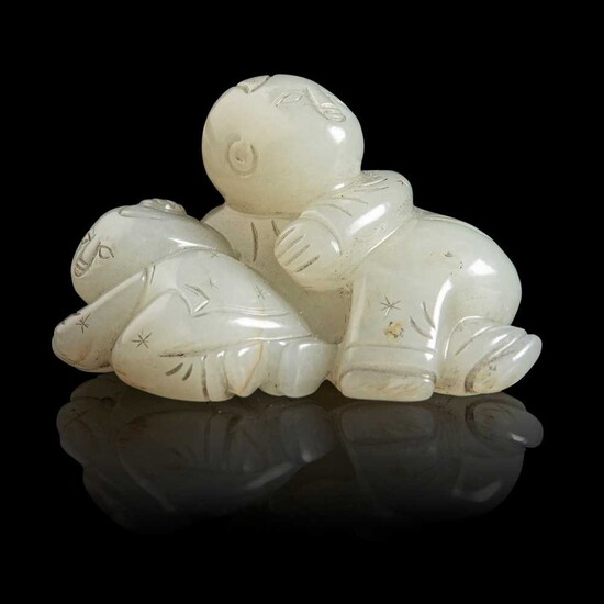 CELADON JADE CARVING OF BOYS AT PLAY QING DYNASTY, 19TH CENTURY