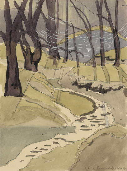 CHARLES BURCHFIELD Brook. Watercolor and pencil on paper, 1916. 300x225 mm; 11 3/4x8...