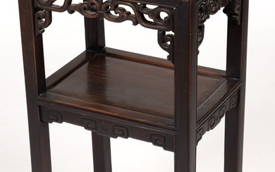 CHINESE CARVED ROSEWOOD MARBLE-TOP STAND TABLE