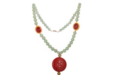 CHINESE GREEN JADE BEAD NECKLACE