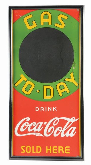 COCA-COLA GAS TO-DAY EMBOSSED TIN ADVERTISING SIGN.