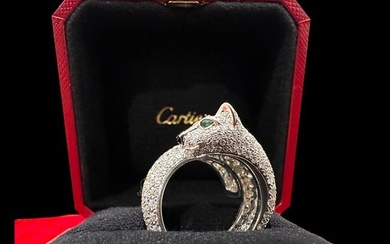 Cartier 18k White Gold Panthere Lakarda Diamond Ring Size 55