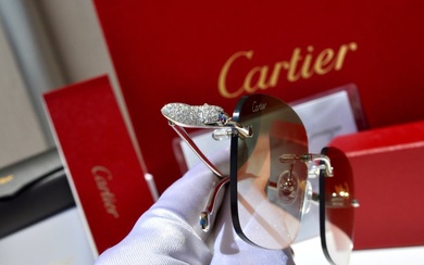 Cartier - Panthere Rimless Cartier Sunglasses Brille Occhiali metallo e platino Frames 0.85 Ct. diamanti - Glasses