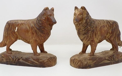 Carved Wooden Collie Dog Bookends
