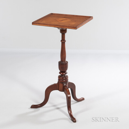 Carved and Inlaid Cherry Square-top Candlestand
