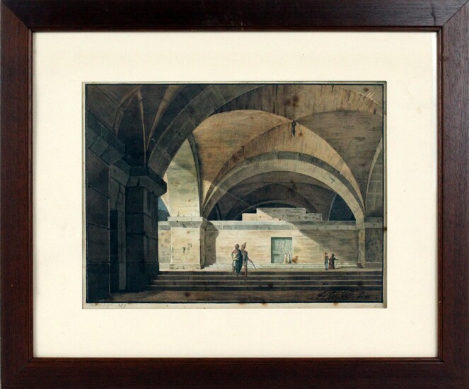 Catacombe dell'antica Roma, acquarello su carta, cm 20x28, firmato, Francesco Coghetti (1804 - 1875)