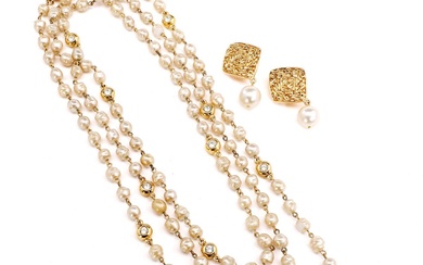 Chanel A set comprising a necklace of gold coloured metal embellished with...
