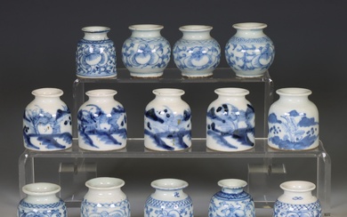 China, a collection of small blue and white jarlets, 19th-20th century
