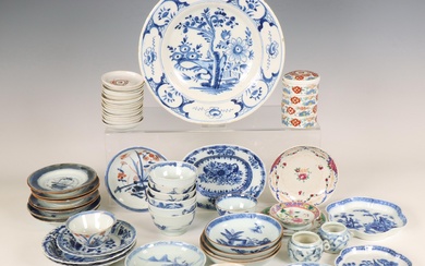 China, a collection of various blue and white and polychrome porcelain cups and saucers, 18th-20th century