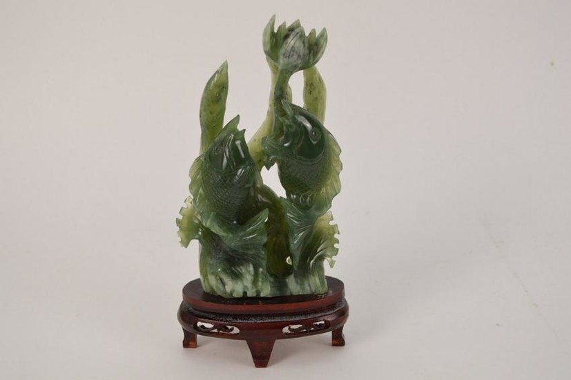 Chinese Carved Jade Group depicting 2 Koi Fish swimming