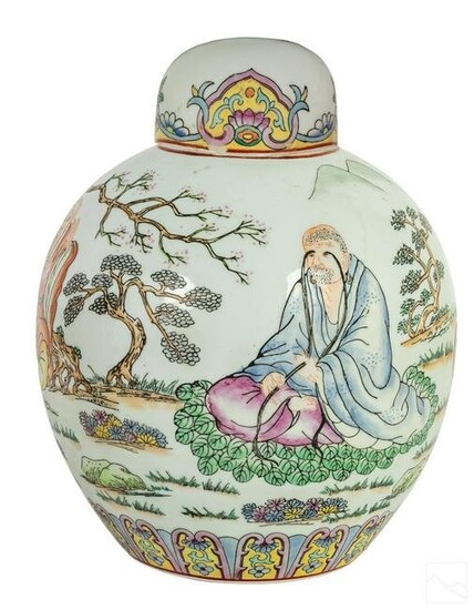 Chinese Old Porcelain Immortals Lidded Ginger Jar