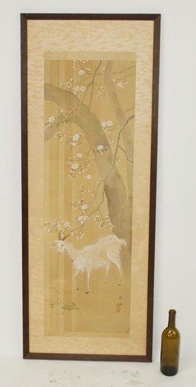 Chinese painting on silk with goat