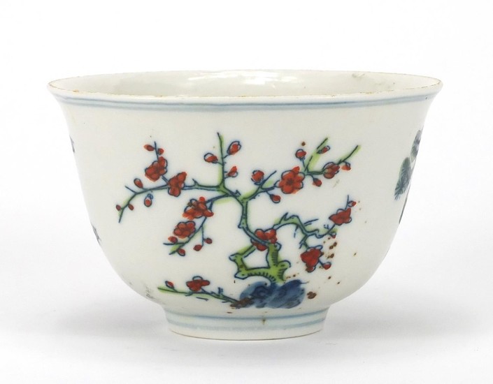 Chinese porcelain bowl hand painted depicting three trees, s...