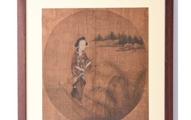 Chinese school, 19th century A maiden on a boat, ink and col...