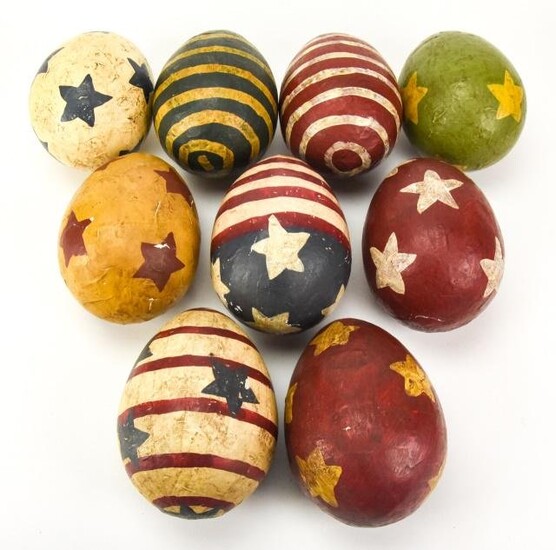 Collection Hand Painted Paper Mache Americana Eggs
