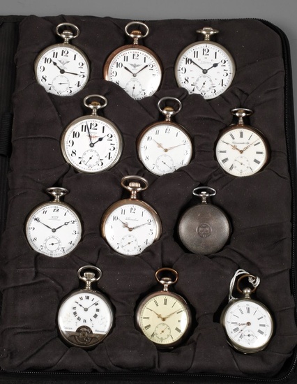 Collection de montres de poche 11 montres de poche ouvertes et une savonnette, la plupart...