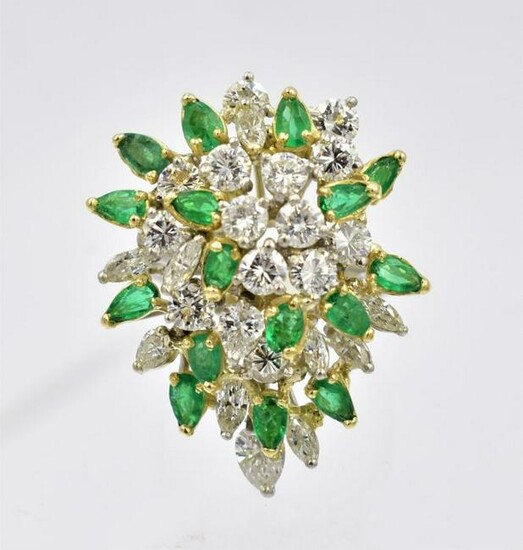 Contemporary White Gold Emerald and Diamond Ring