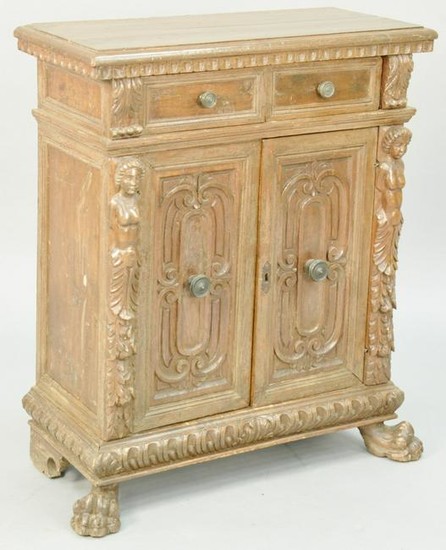 Continental Baroque Carved Walnut Small Cabinet, two