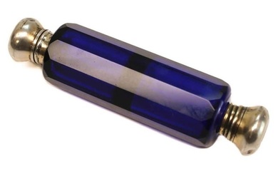 Continental Silver Cobalt Blue Glass Dual Compartment Perfume Bottle, circa 1900