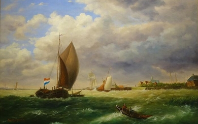 D. Klewer (XX ) - Ships off the Coast in Rough Sea