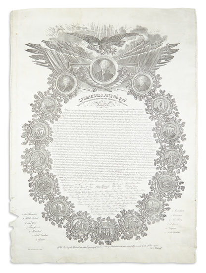 (DECLARATION OF INDEPENDENCE.) In Congress, July 4th 1776. Broadside on paper, 27 1/2...