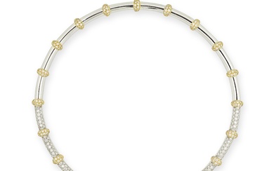DIAMOND NECKLACE COLLIER DIAMANTS • French import mark for 18 carat yellow and white gold...