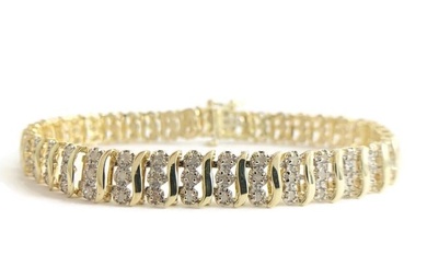 Diamond 3-Row S-Link Two-Tone Tennis Bracelet 10K Yellow Gold 2.00 CTW, 10.84 Gr