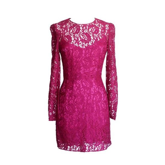 Dolce&Gabbana Dress Rich Hot Pink Lace Long Sleeve 42 /
