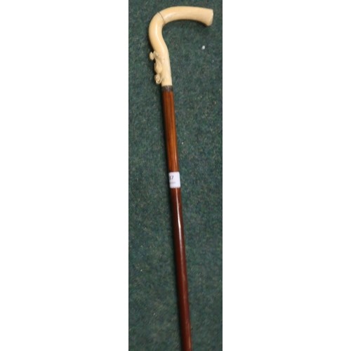 Early 20th C walking cane with carved ivory handle