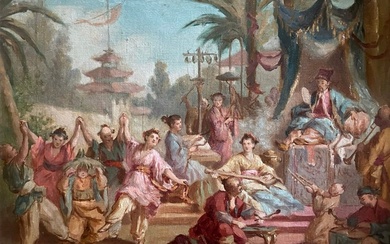 École Francaise de la fin du XVIIIe siècle - Scène Festive et de Danse autour de l'Empereur Chinois