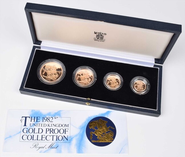 Elizabeth II, United Kingdom, 1982, Gold Proof Four Coin Collection, Royal Mint.