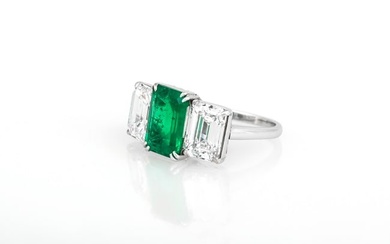 Emerald Cut Green Emerald & Diamond Ring